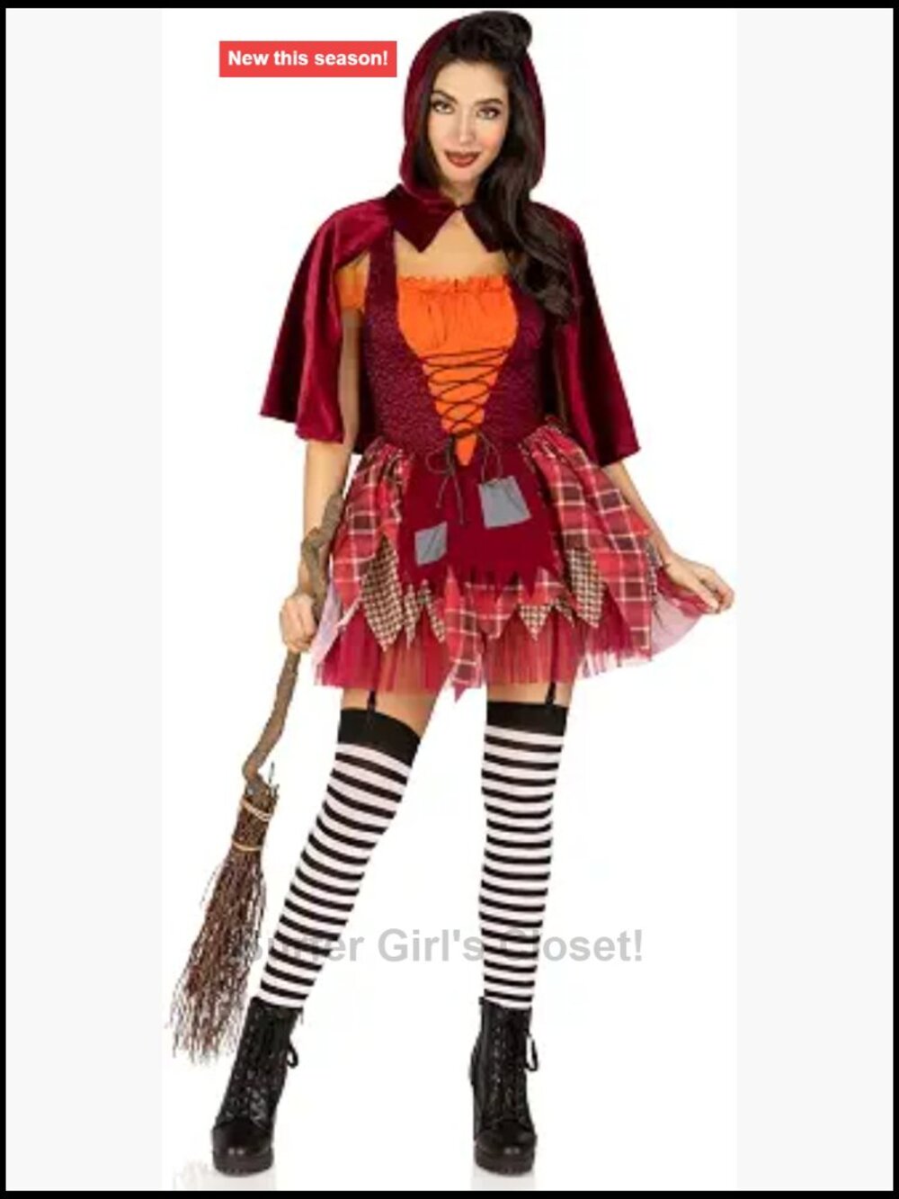2 PC Salem Sweetie Witch Costume with Cape Lace Up Peasant Dress